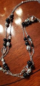 Chicos silver/black long double strand necklace
